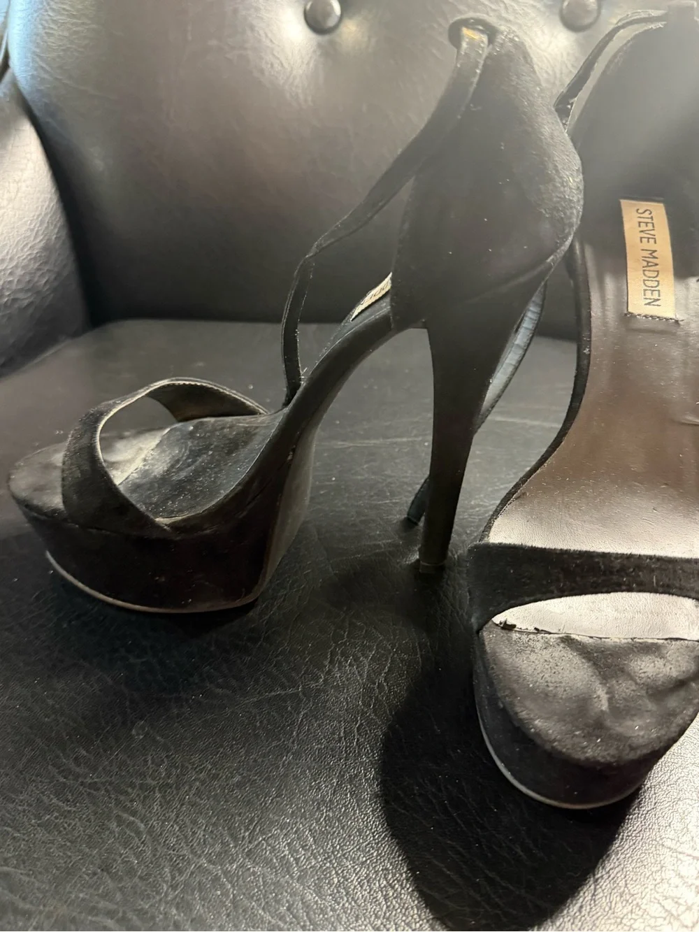 Steve Madden Black Suede Open-Toe Ankle Strap Stiletto Heels
